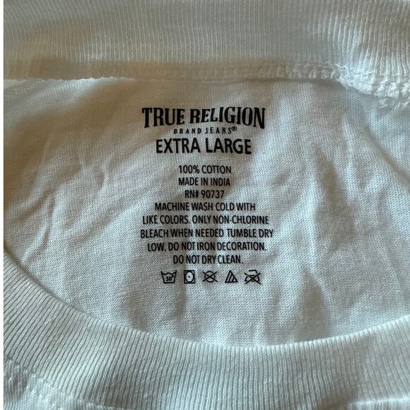 True Religion Basic White Short Sleeve T-Shirt XL Crew Neck Gold Print Logo - Picture 3 of 7